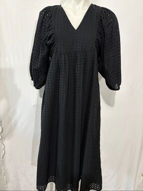 NWT A New Day  Black Eyelet V-Neck Puff Sleeve Midi Dress